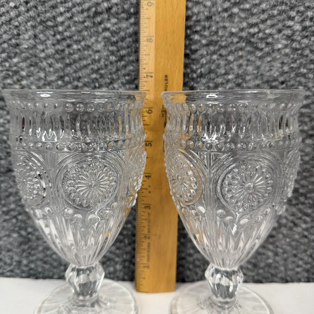 Pioneer Woman Adeline Footed Goblets 12 Oz Clear Glass Wine Water Set of 2 NEW